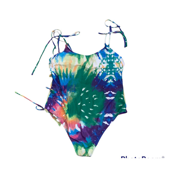Shein One-piece Swimsuit Size 2XL Tie-dye Polyester Spandex Padded Green - Picture 9 of 13